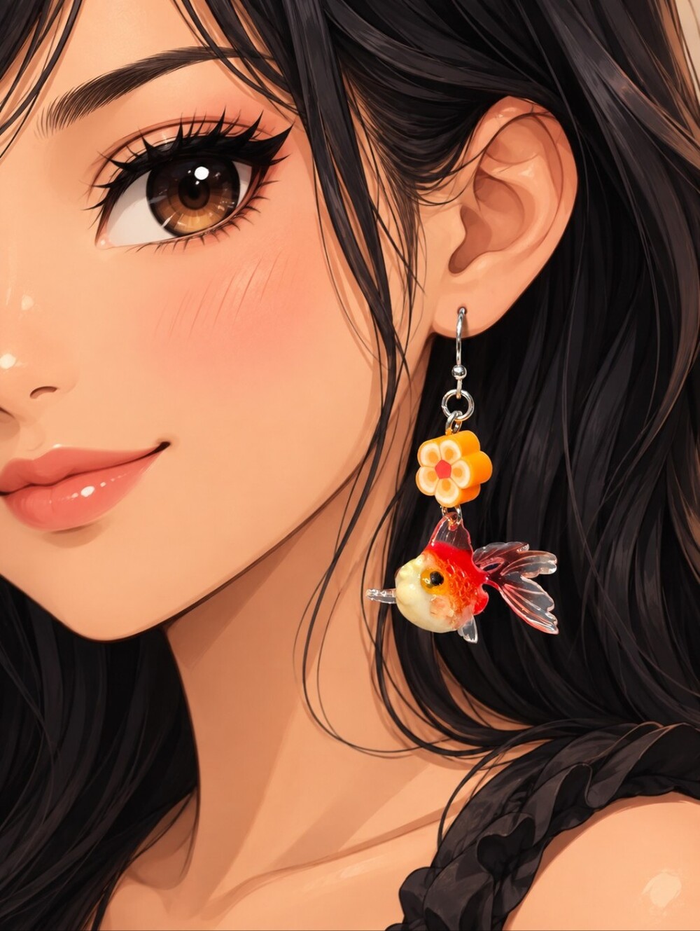 Japanese Anime Game Inspired Resin Lucky Goldfish Floral Drop Dangle Earrings